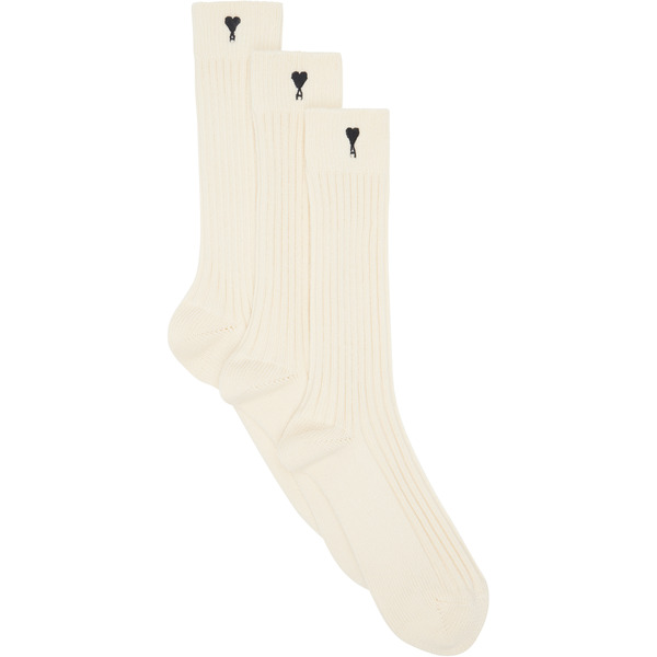  Ami Paris Three-pack Off-white Ami De Coeur Socks 