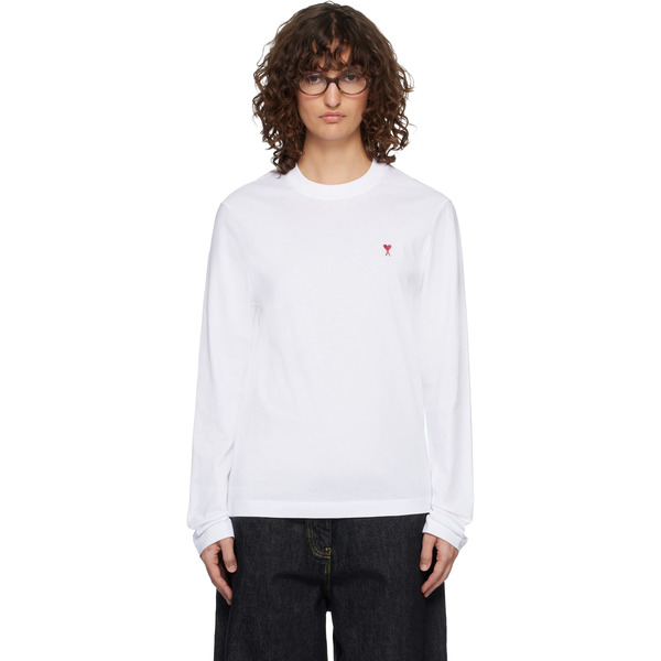  Ami Paris White Ami De Coeur Long Sleeves T-shirt 