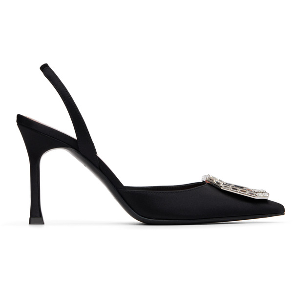  Amina Muaddi Black Camelia Sling 90 Heels 