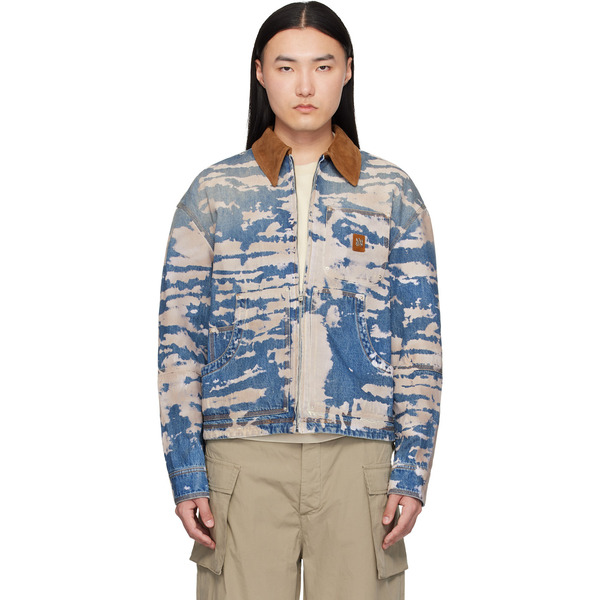  Amiri Blue & Off-white Bleached Work Denim Jacket 