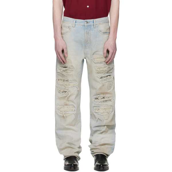  Amiri Blue Snake Thrasher Straight Jeans 