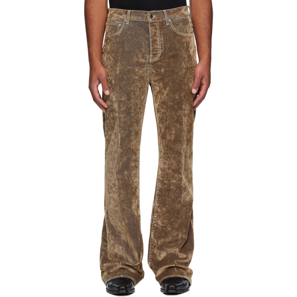  Amiri Tan Velvet Flare Jeans 