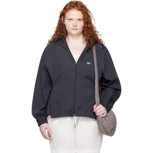  Amomento Black Nylon Raglan Hooded Jacket 