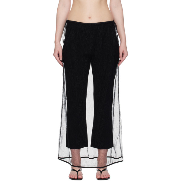  Amomento Black Sheer Lace Long Maxi Skirt 