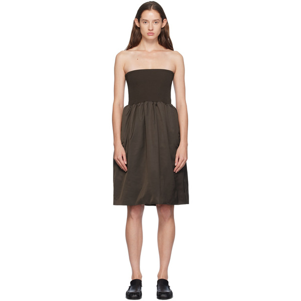  Amomento Brown Shirring Flare Midi Skirt 