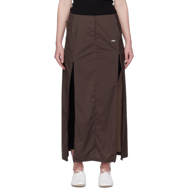  Amomento Brown Side Vent Long Maxi Skirt 