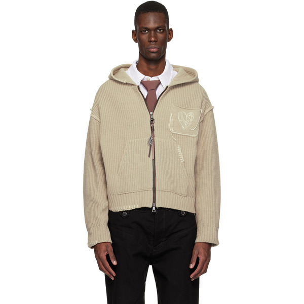  Andersson Bell Beige Heart Logo Zip-up Hoodie 