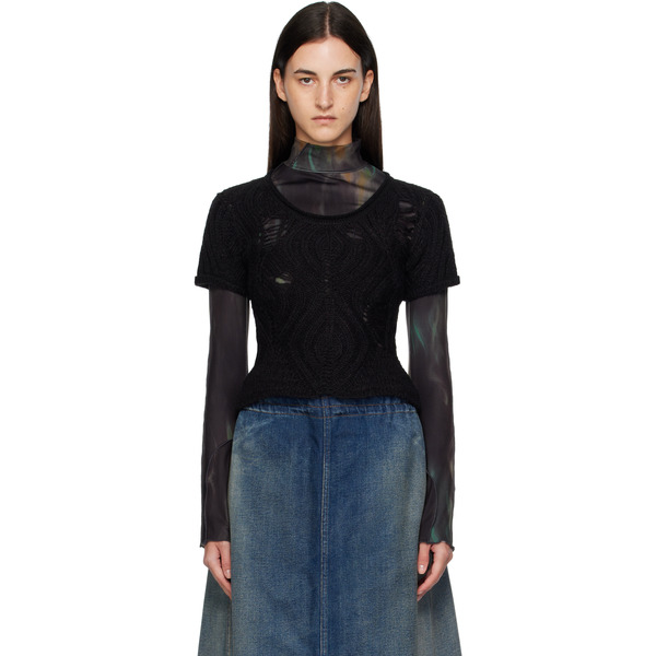  Andersson Bell Black & Green Cap Sleeve Sweater Layered T-shirt 