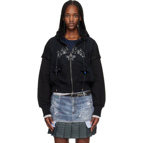  Andersson Bell Black & Navy Lace Layered Zip Up Hoodie 