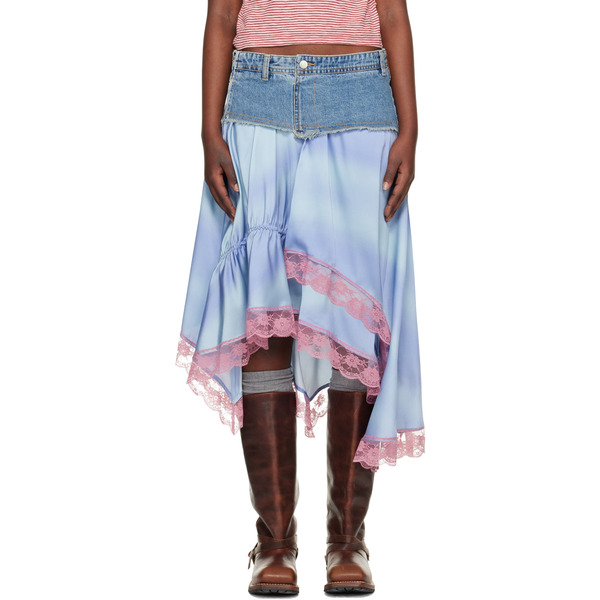  Andersson Bell Blue Denim Combination Lace Hem Midi Skirt 