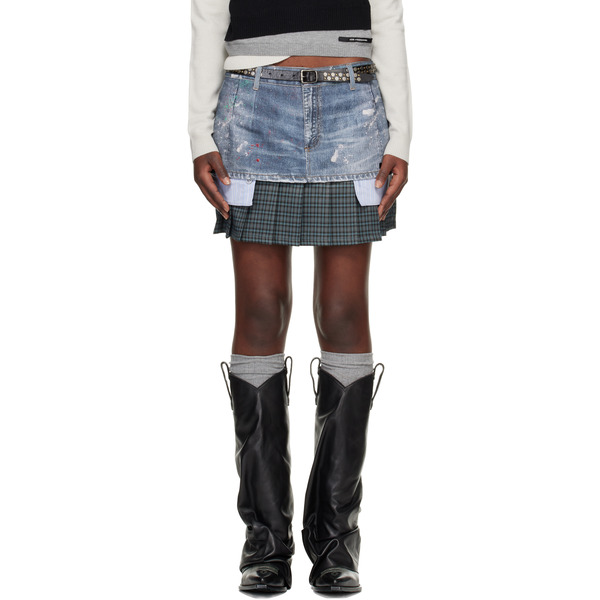  Andersson Bell Blue Painted Layered Pleats Denim Miniskirt 