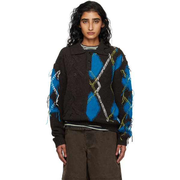  Andersson Bell Brown & Blue Argyle Fisherman Polo 
