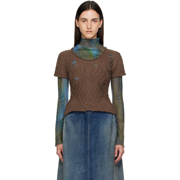  Andersson Bell Brown & Green Cap Sleeve Sweater Layered T-shirt 