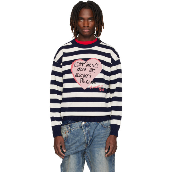  Andersson Bell Navy & White Heart Message Crew-neck Sweater 