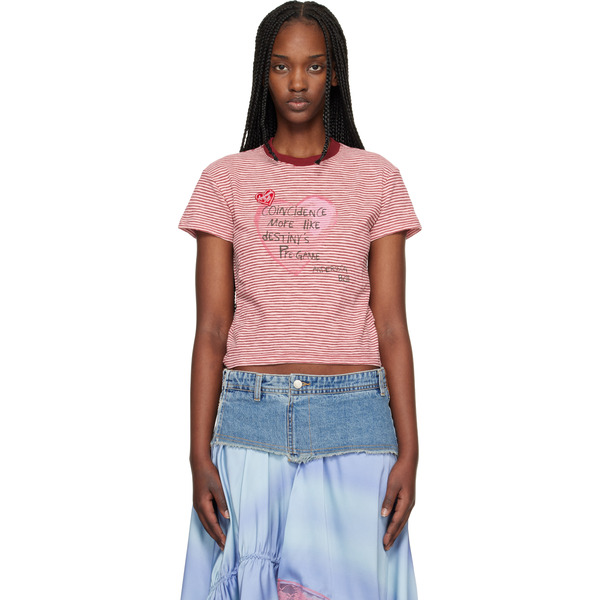  Andersson Bell Red & Off-white Heart Message Stripe T-shirt 