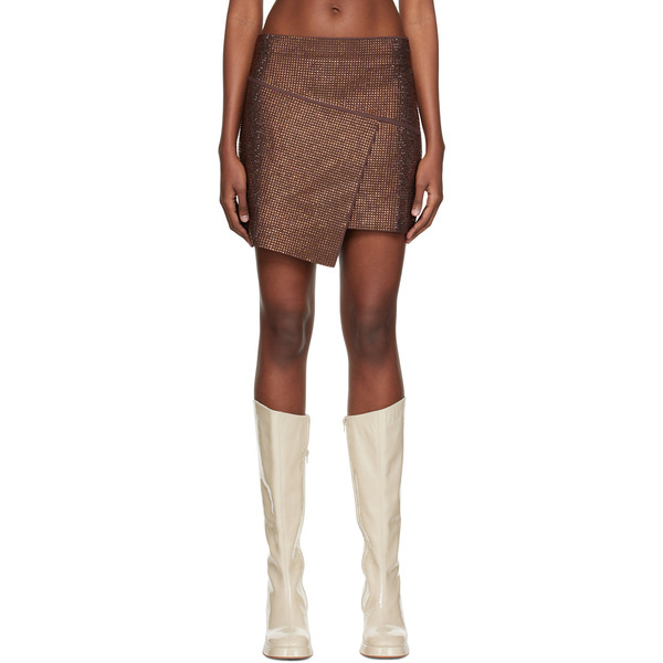  AndreĀdamo Brown Crystal-cut Miniskirt 