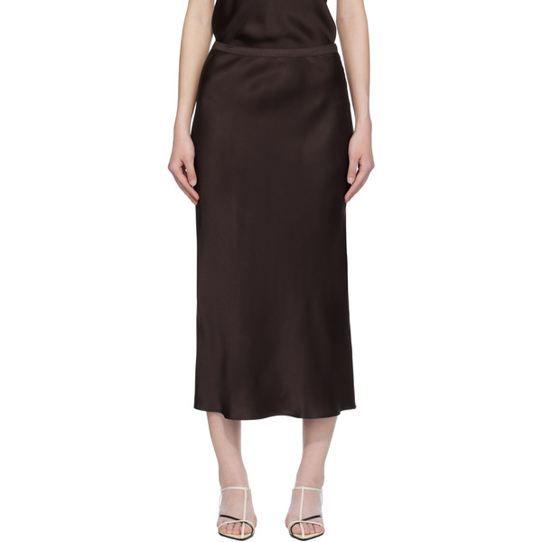  Anine Bing Brown Bar Silk Midi Skirt 