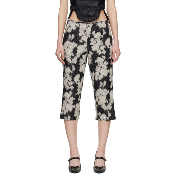  Anna Sui Black & Off-white Rose Capri Trousers 