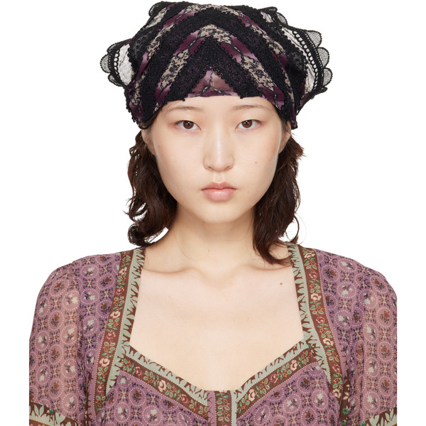  Anna Sui Black & Purple Cameo Stripe Print Headscarf 
