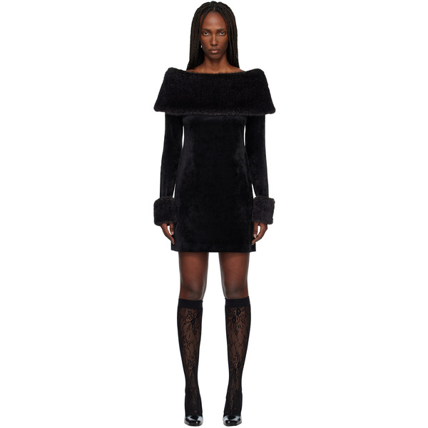  Anna Sui Black Stretch Velour Minidress 