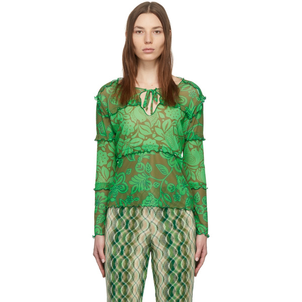  Anna Sui Green Paradisiac Combo Mesh T-shirt 