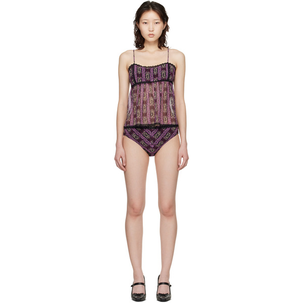  Anna Sui Purple Cameo Stripe Print Sun Suit Bikini 