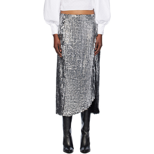  Anna Sui Silver Ruched Midi Skirt 