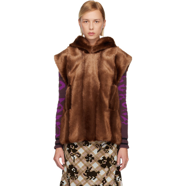  Anna Sui Ssense Exclusive Brown Sleeveless Faux-mink Hoodie 