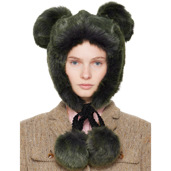  Anna Sui Ssense Exclusive Green Faux Fur Teddy Bear Hat 
