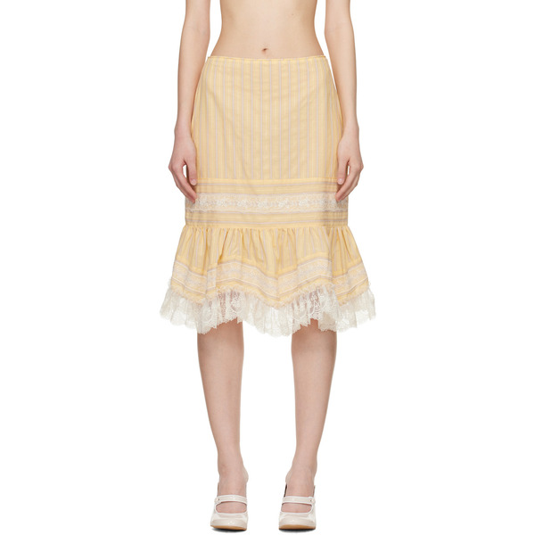  Anna Sui Yellow Ruffle Lace Midi Skirt 
