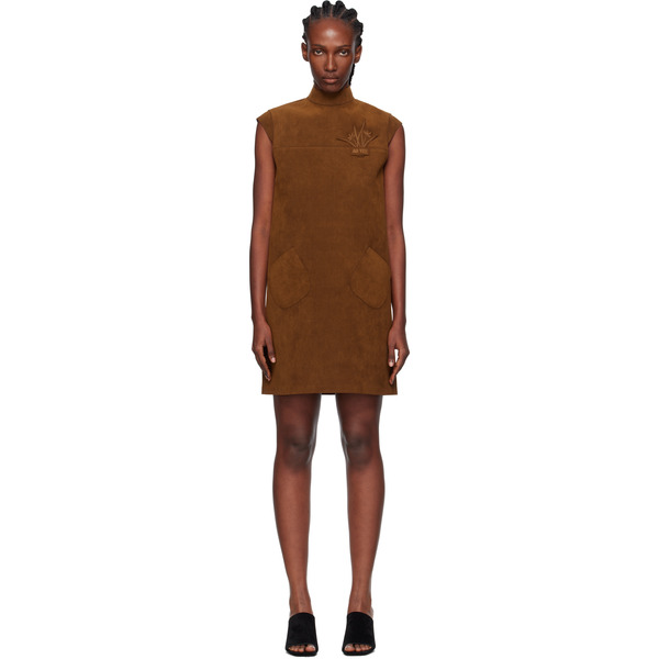 Ao Yes Brown Cap Sleeve Faux-suede Minidress 