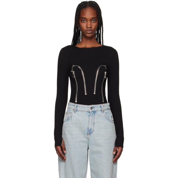  Area Black Long Sleeve Zipper Bodysuit 