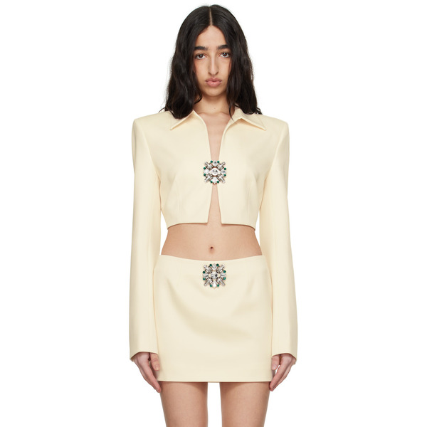  Area Off-white Crystal Brooch Cropped Jacket 
