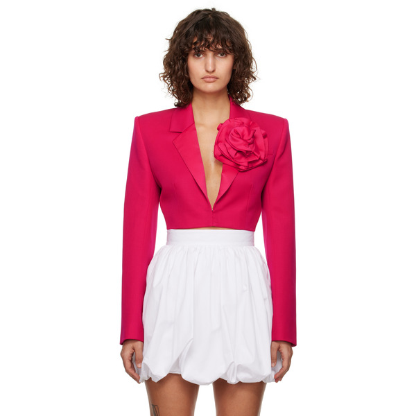  Area Pink Flower Corsage Cropped Blazer 