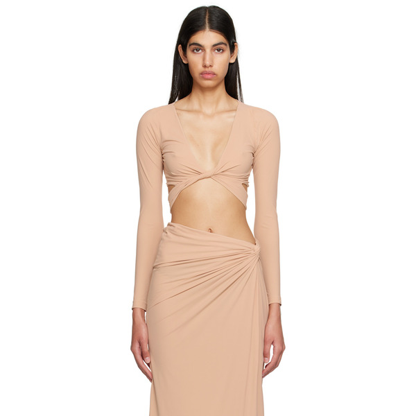  Atlein Beige Plunging Long Sleeve T-shirt 