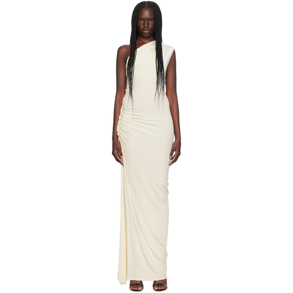  Atlein Ssense Exclusive Off-white Asymmetric Ruched Single-shoulder Maxi Dress 