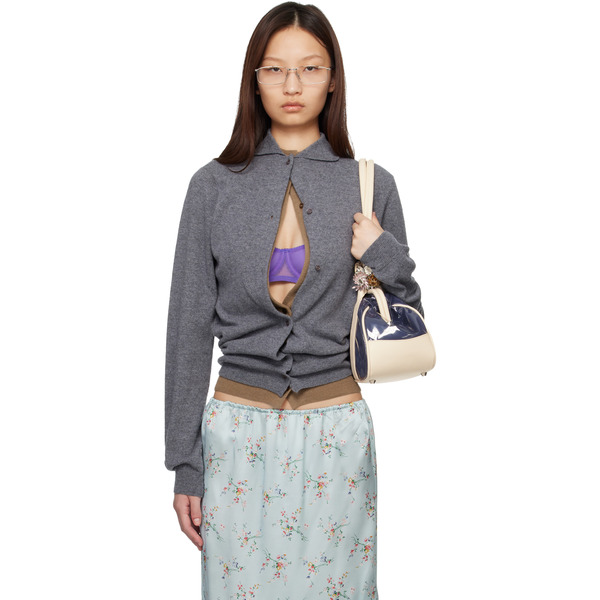  August Barron Gray & Brown Double Cardigan 