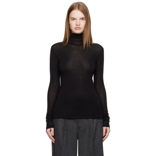  Auralee Black Super High Gauge Sheer Rib Turtleneck 