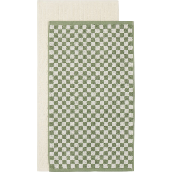  Baina Off-white & Green Pair 03 Hand Towel Set 