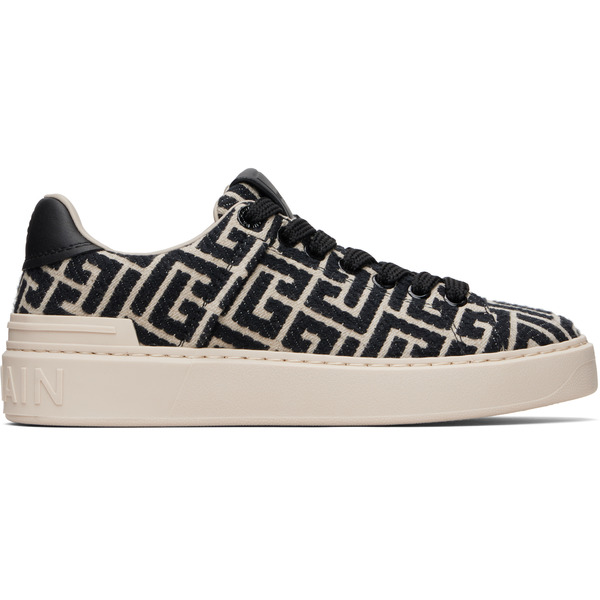  Balmain Black & Beige Monogram Jacquard B-court Sneakers 