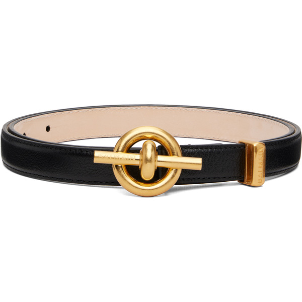  Balmain Black Calfskin T-bar Belt 