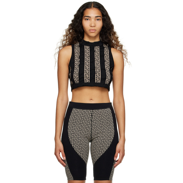  Balmain Black Crinkled Tank Top 