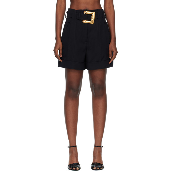  Balmain Black Grain De Poudre Belt Shorts 