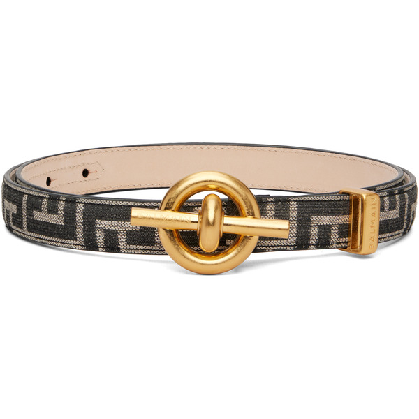  Balmain Black & Off White Monogram Jacquard T-bar Belt 