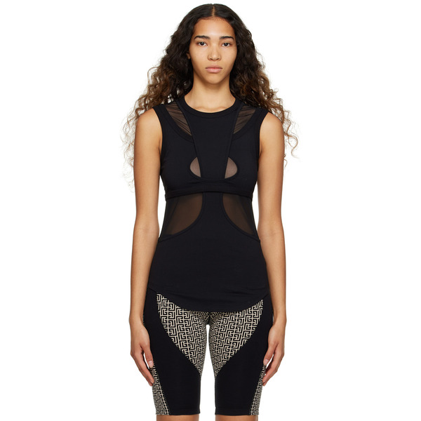  Balmain Black Paneled Tank Top 