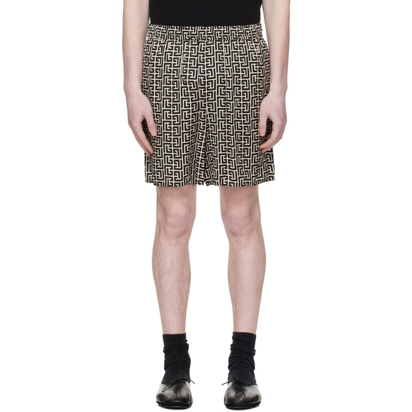  Balmain Black & White Monogram Pyjama Shorts 