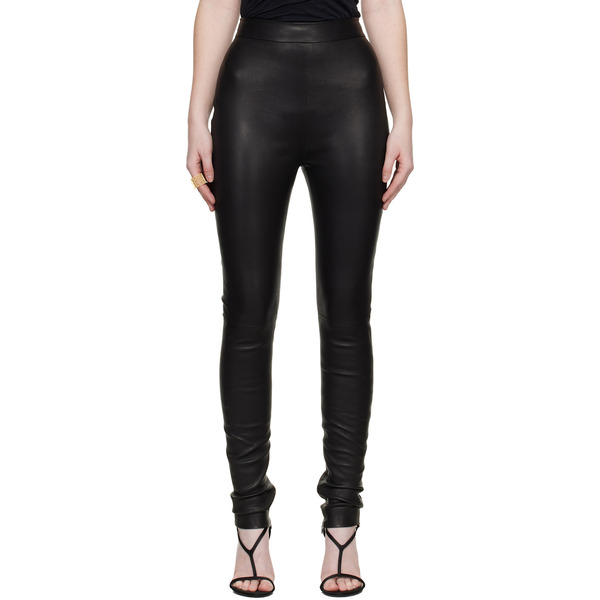  Balmain Black Zipped Lambskin Leggings 