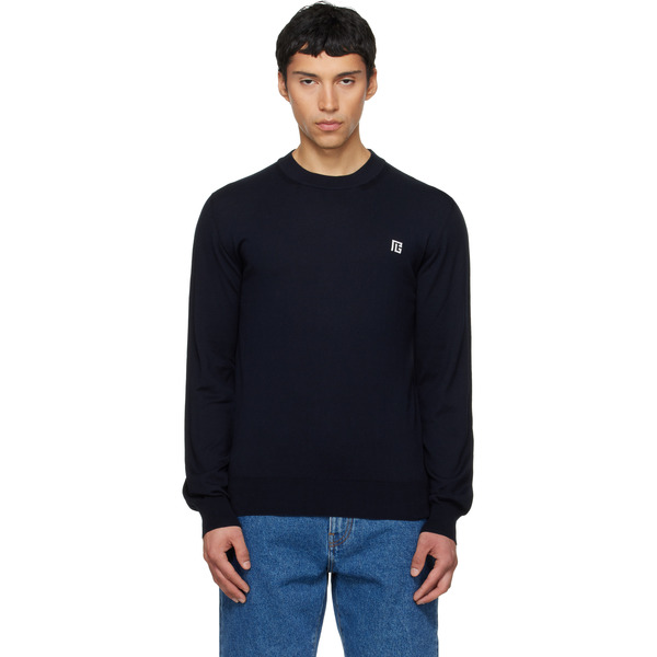  Balmain Navy Fine Silk & Cotton Sweater 
