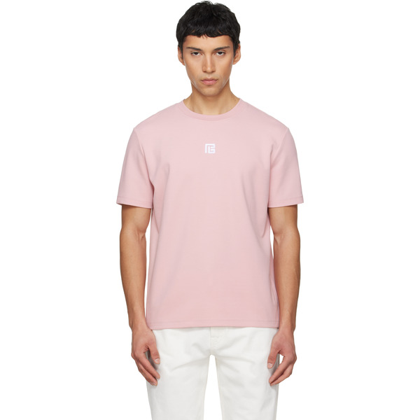  Balmain Pink Embroidered Logo T-shirt 