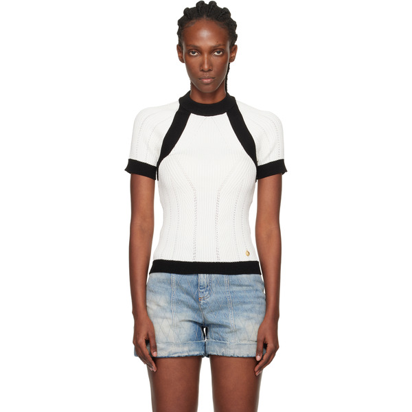  Balmain White & Black Short-sleeved Knit Top 
